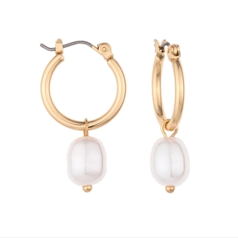 Charged Pearl Huggie Hoop Earrings NWT